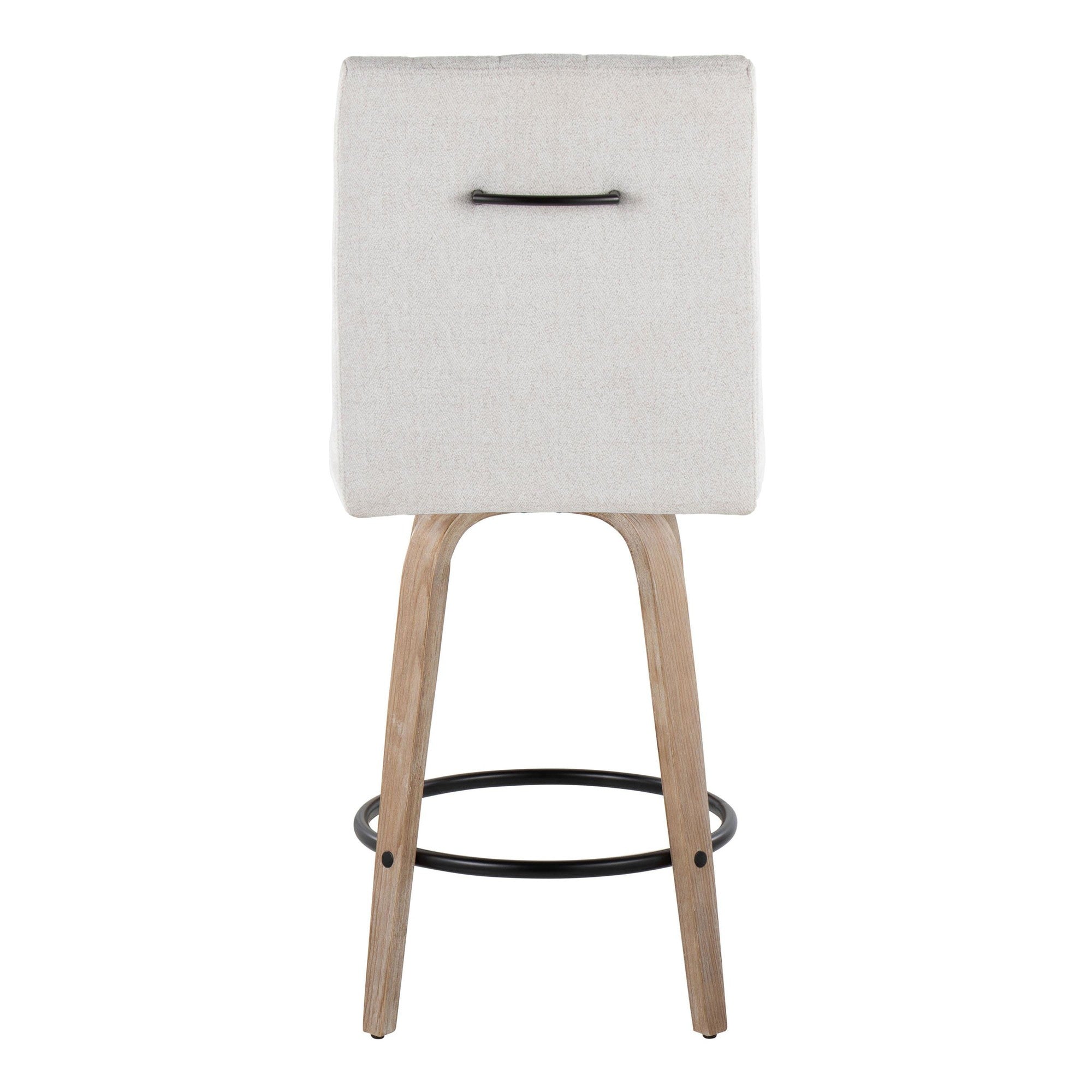 Hank 26" Fixed-Height Counter Stool - Set of 2 - Whitewashed Wood, Light Grey Fabric, Black Metal