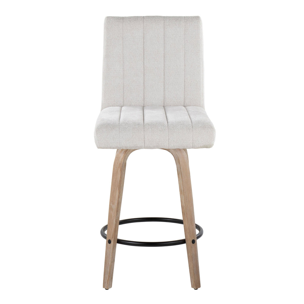 Hank 26" Fixed-Height Counter Stool - Set of 2 - Whitewashed Wood, Light Grey Fabric, Black Metal