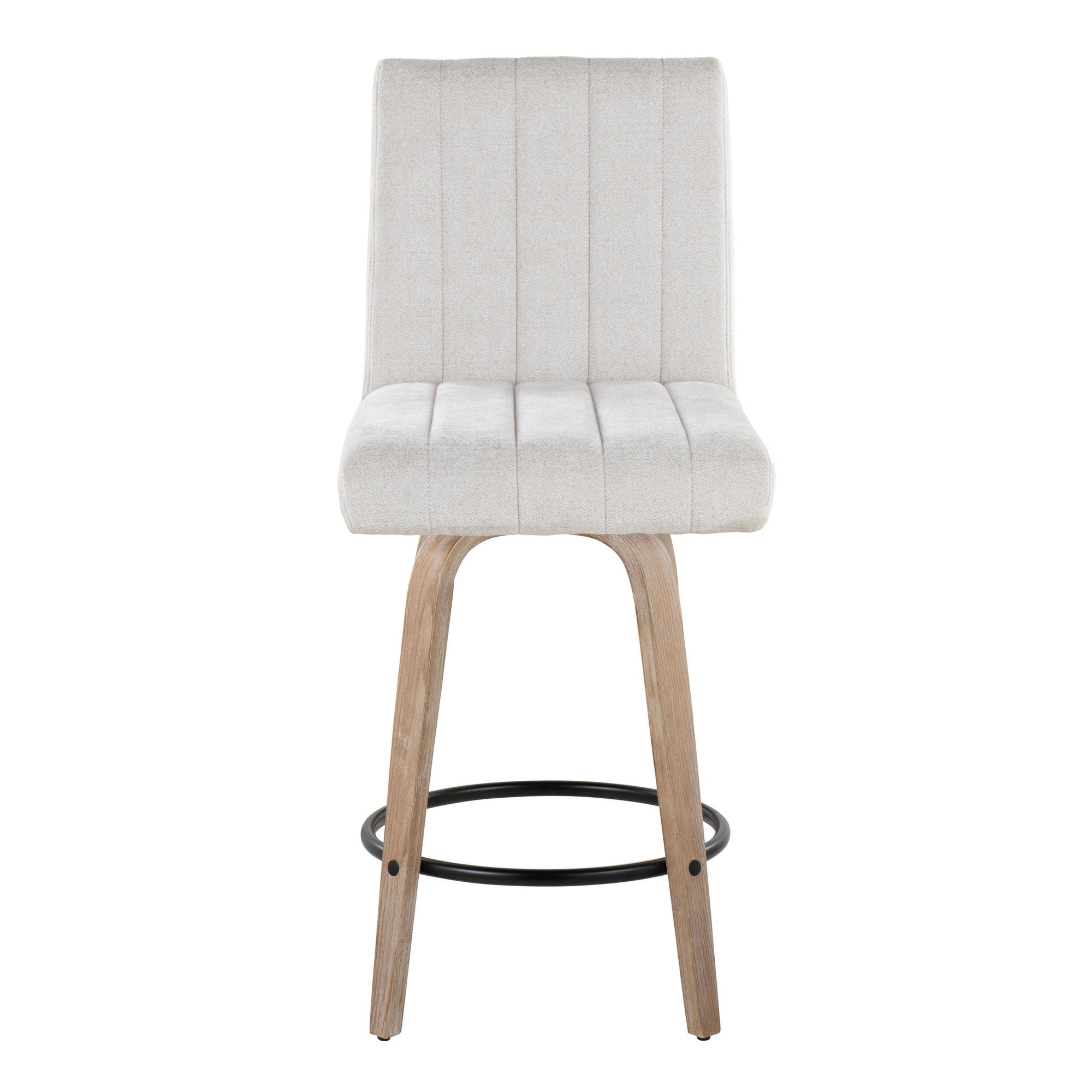 Hank 26" Fixed-Height Counter Stool - Set of 2 - Whitewashed Wood, Light Grey Fabric, Black Metal
