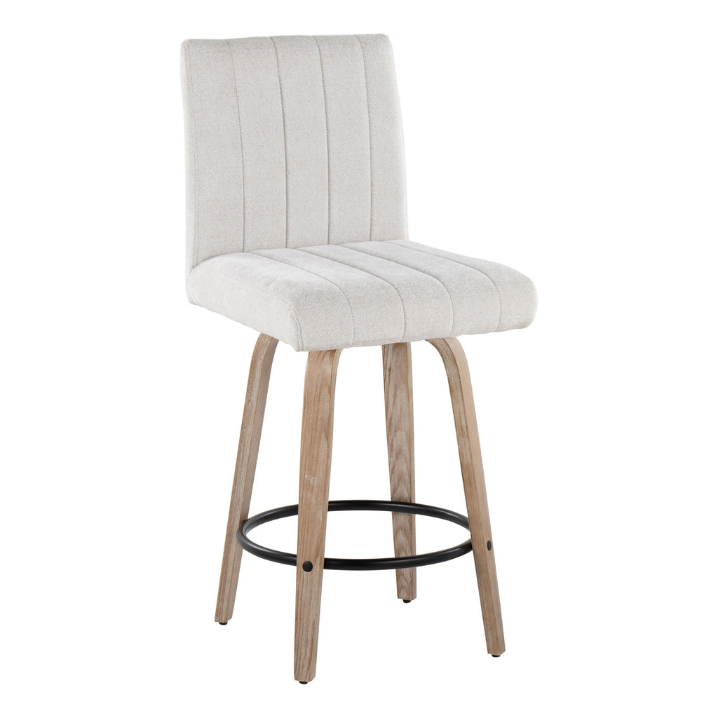 Hank 26" Fixed-Height Counter Stool - Set of 2 - Whitewashed Wood, Light Grey Fabric, Black Metal