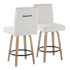 Hank 26" Fixed-Height Counter Stool - Set of 2 - Whitewashed Wood, Light Grey Fabric, Black Metal