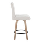 Hank 26" Fixed-Height Counter Stool - Set of 2 - Whitewashed Wood, Light Grey Fabric, Black Metal