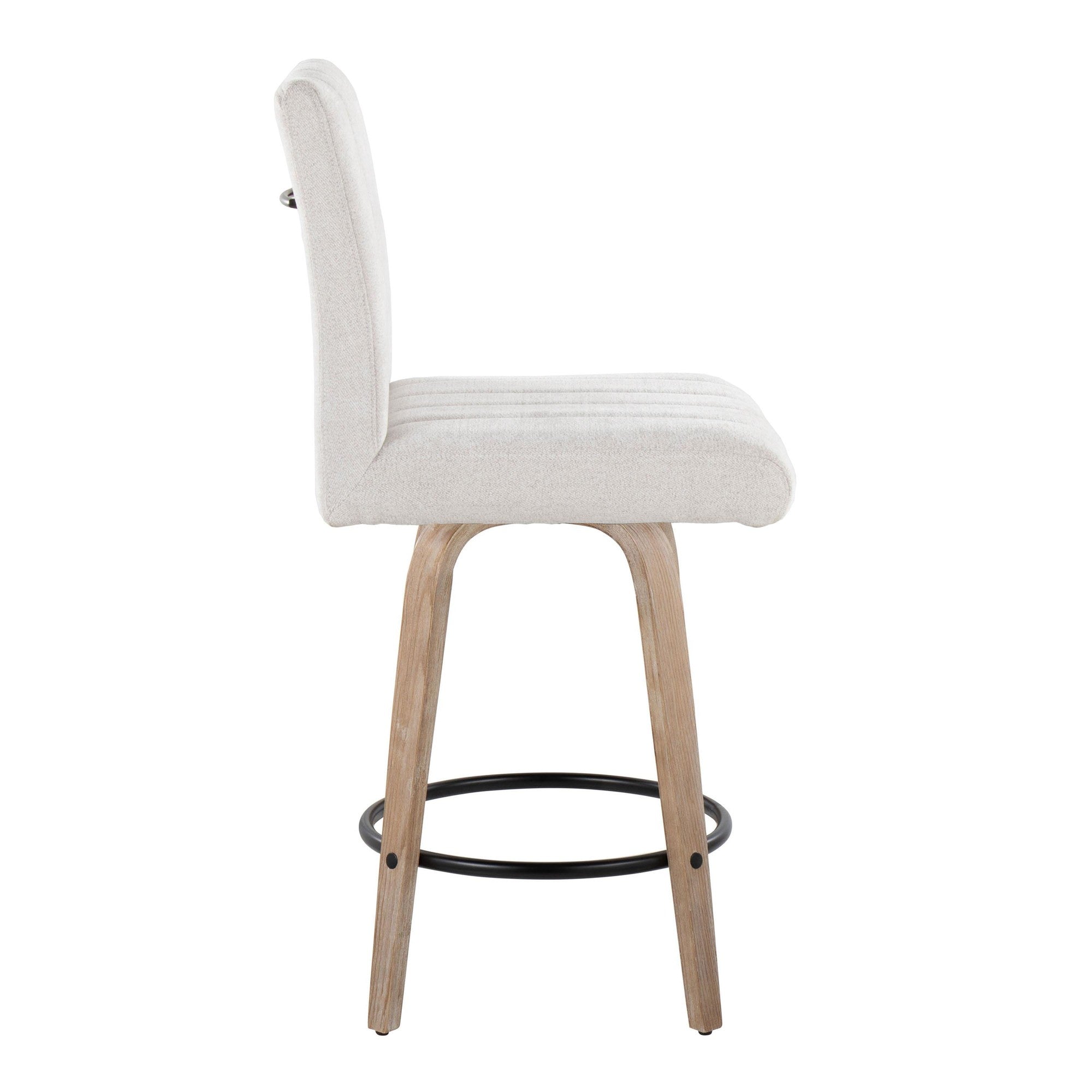 Hank 26" Fixed-Height Counter Stool - Set of 2 - Whitewashed Wood, Light Grey Fabric, Black Metal