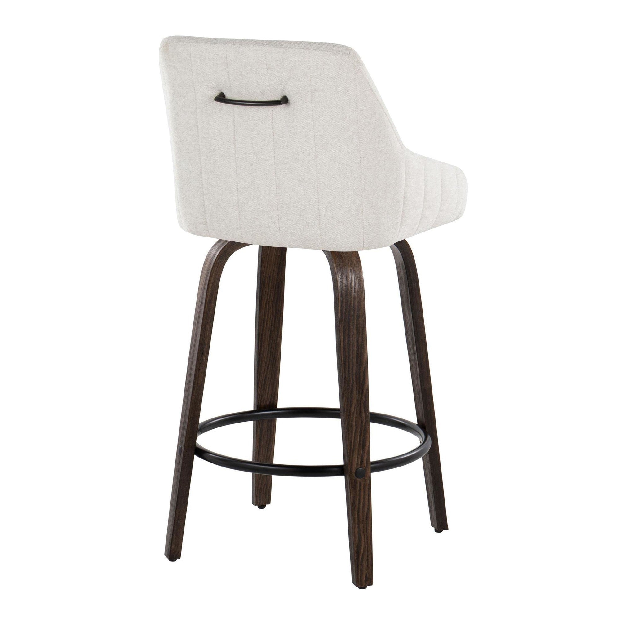 Hannah 26" Fixed-Height Counter Stool - Set of 2 - Walnut Glazed Wood, Cream Fabric, Black Metal