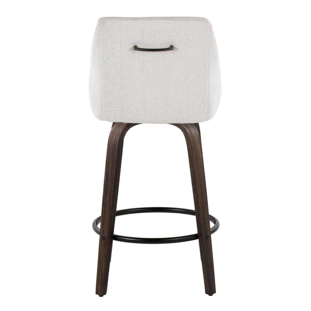 Hannah 26" Fixed-Height Counter Stool - Set of 2 - Walnut Glazed Wood, Cream Fabric, Black Metal