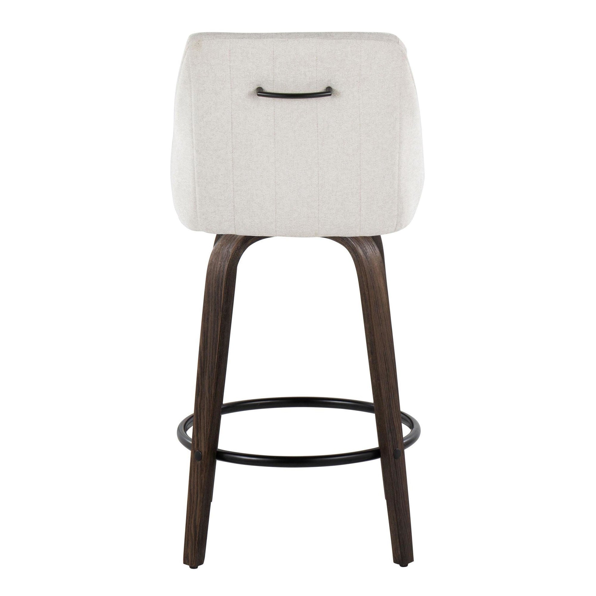 Hannah 26" Fixed-Height Counter Stool - Set of 2 - Walnut Glazed Wood, Cream Fabric, Black Metal