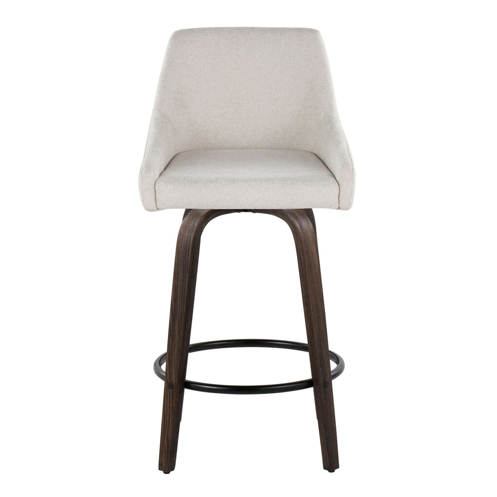 Hannah 26" Fixed-Height Counter Stool - Set of 2 - Walnut Glazed Wood, Cream Fabric, Black Metal