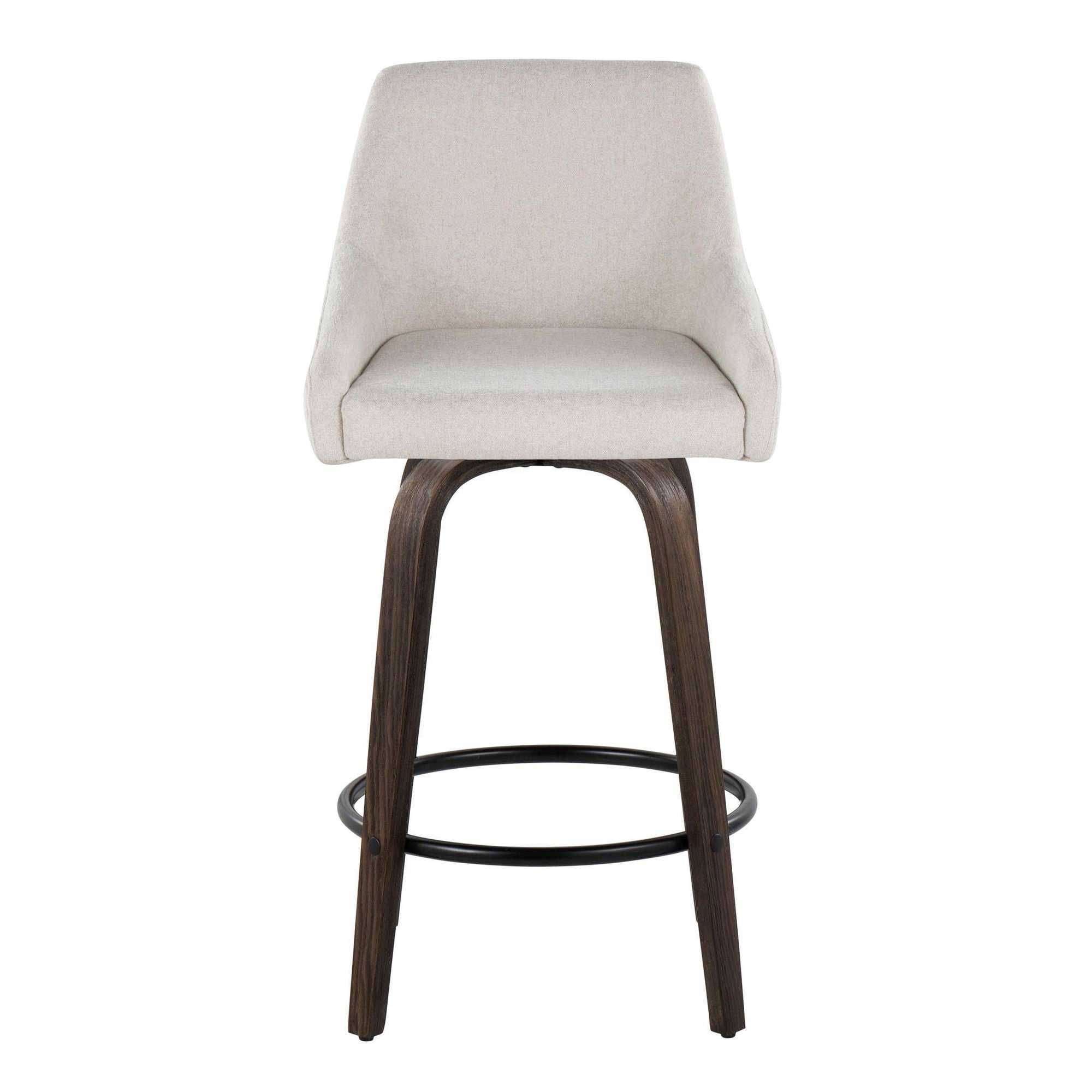 Hannah 26" Fixed-Height Counter Stool - Set of 2 - Walnut Glazed Wood, Cream Fabric, Black Metal