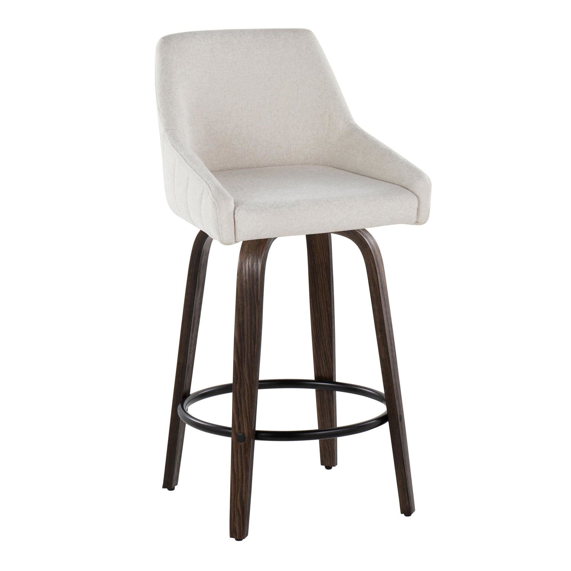 Hannah 26" Fixed-Height Counter Stool - Set of 2 - Walnut Glazed Wood, Cream Fabric, Black Metal