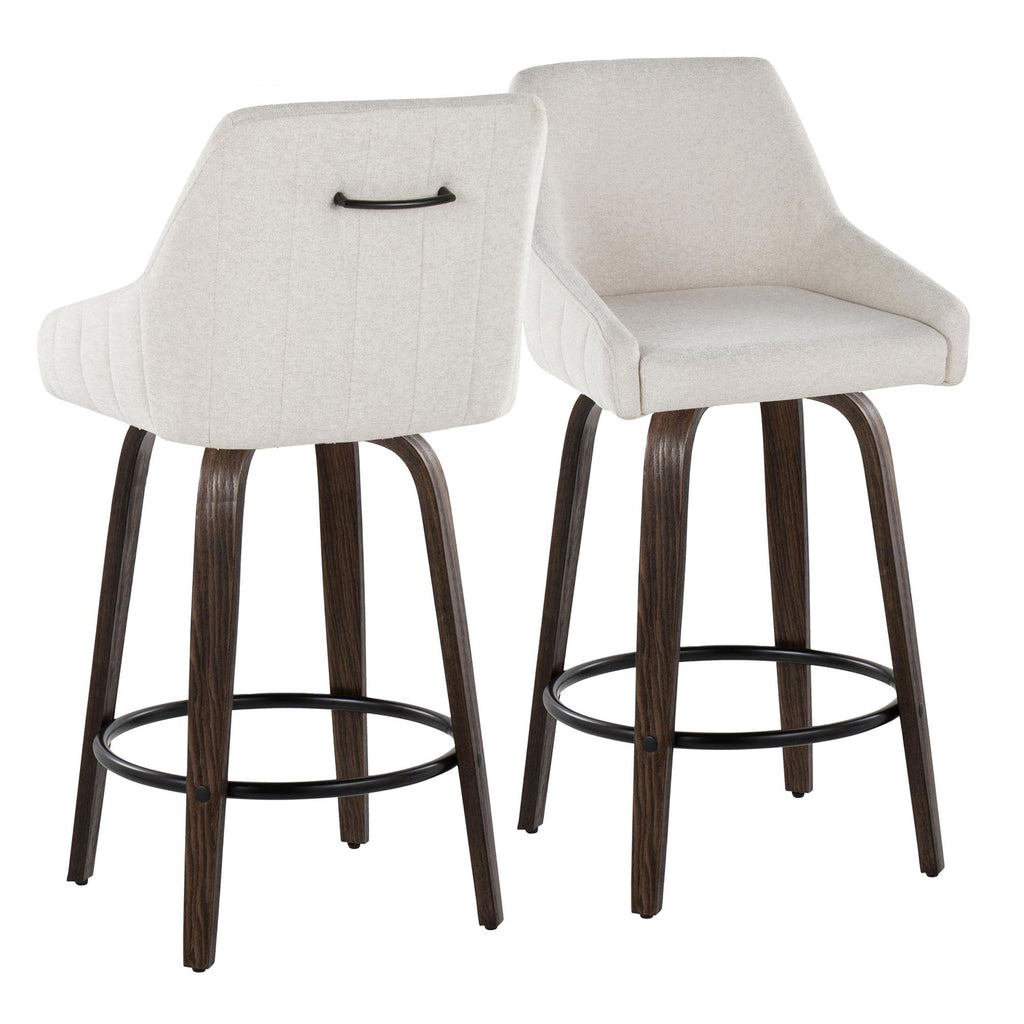 Hannah 26" Fixed-Height Counter Stool - Set of 2 - Walnut Glazed Wood, Cream Fabric, Black Metal