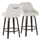 Hannah 26" Fixed-Height Counter Stool - Set of 2 - Walnut Glazed Wood, Cream Fabric, Black Metal