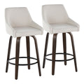 Hannah 26" Fixed-Height Counter Stool - Set of 2 - Walnut Glazed Wood, Cream Fabric, Black Metal