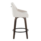Hannah 26" Fixed-Height Counter Stool - Set of 2 - Walnut Glazed Wood, Cream Fabric, Black Metal