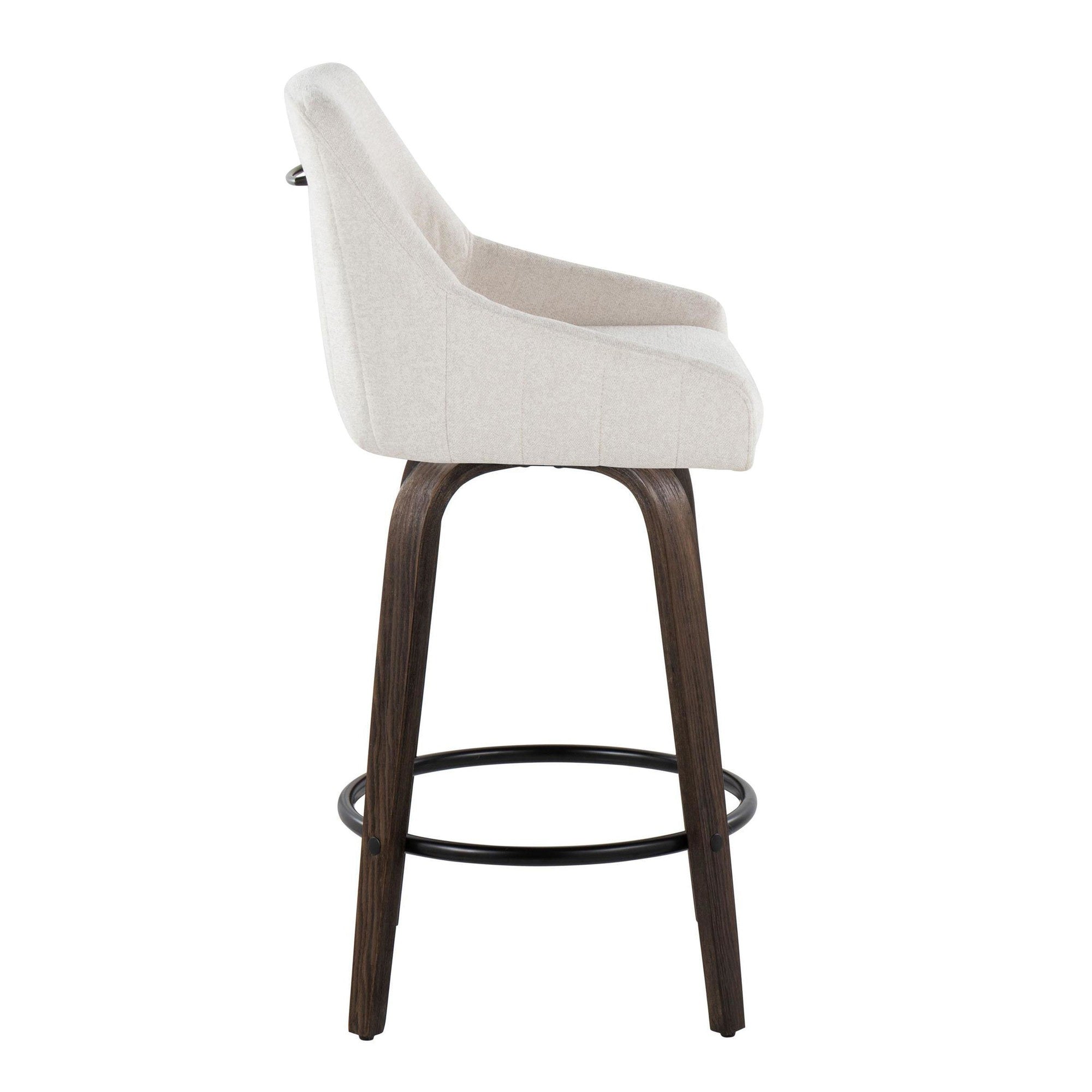 Hannah 26" Fixed-Height Counter Stool - Set of 2 - Walnut Glazed Wood, Cream Fabric, Black Metal