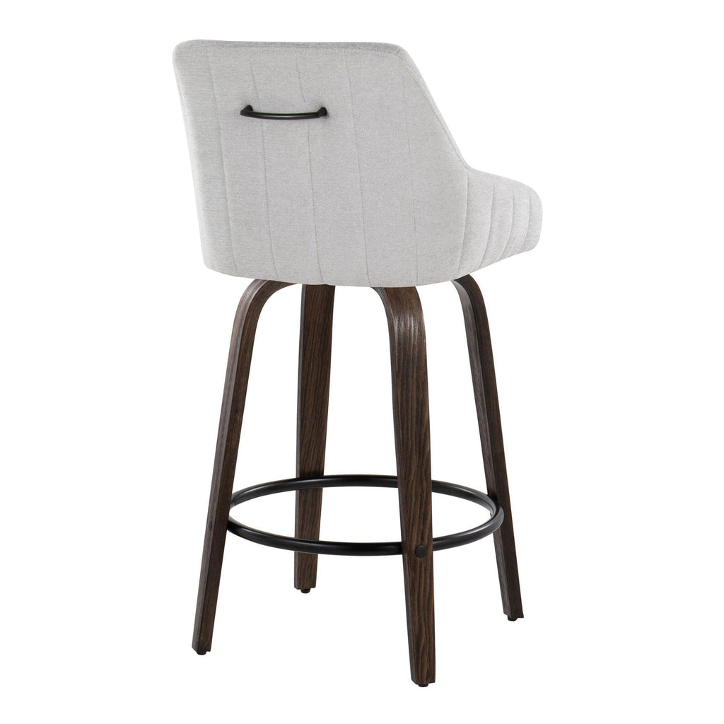 Hannah 26" Fixed-Height Counter Stool - Set of 2 - Walnut Glazed Wood, Grey Fabric, Black Metal