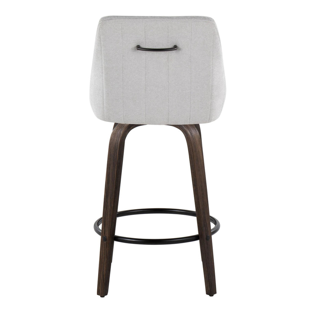 Hannah 26" Fixed-Height Counter Stool - Set of 2 - Walnut Glazed Wood, Grey Fabric, Black Metal