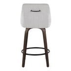 Hannah 26" Fixed-Height Counter Stool - Set of 2 - Walnut Glazed Wood, Grey Fabric, Black Metal