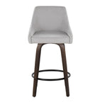 Hannah 26" Fixed-Height Counter Stool - Set of 2 - Walnut Glazed Wood, Grey Fabric, Black Metal