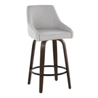 Hannah 26" Fixed-Height Counter Stool - Set of 2 - Walnut Glazed Wood, Grey Fabric, Black Metal