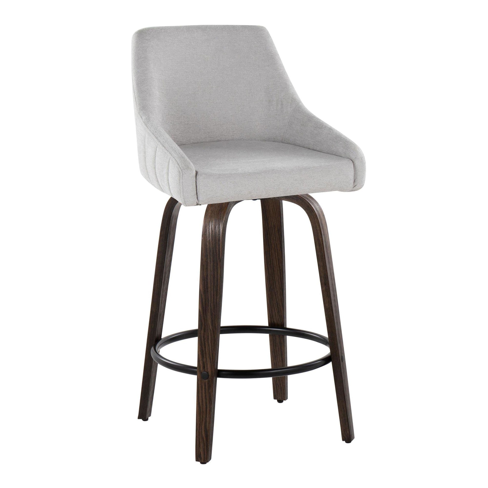 Hannah 26" Fixed-Height Counter Stool - Set of 2 - Walnut Glazed Wood, Grey Fabric, Black Metal