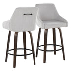 Hannah 26" Fixed-Height Counter Stool - Set of 2 - Walnut Glazed Wood, Grey Fabric, Black Metal