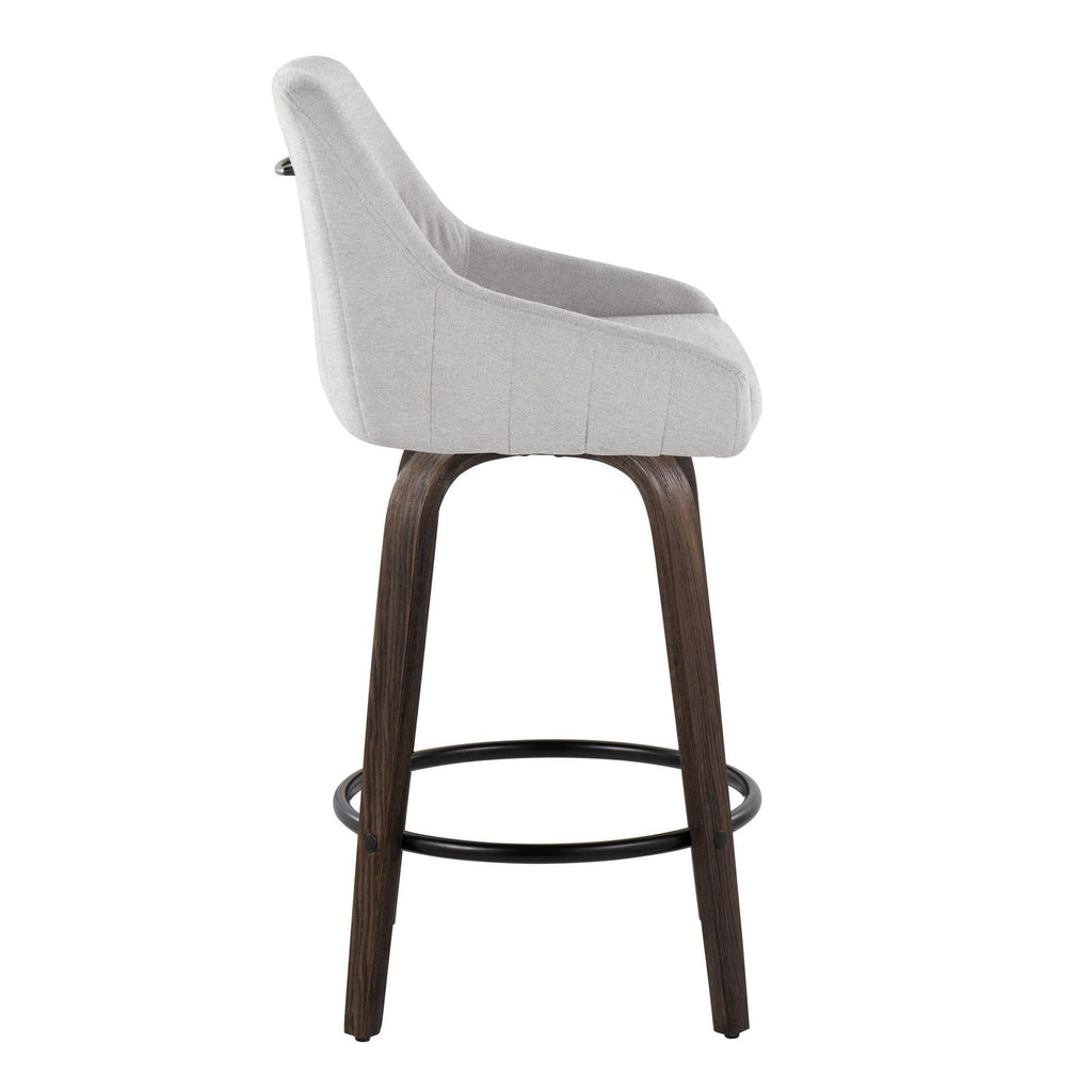 Hannah 26" Fixed-Height Counter Stool - Set of 2 - Walnut Glazed Wood, Grey Fabric, Black Metal