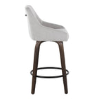 Hannah 26" Fixed-Height Counter Stool - Set of 2 - Walnut Glazed Wood, Grey Fabric, Black Metal