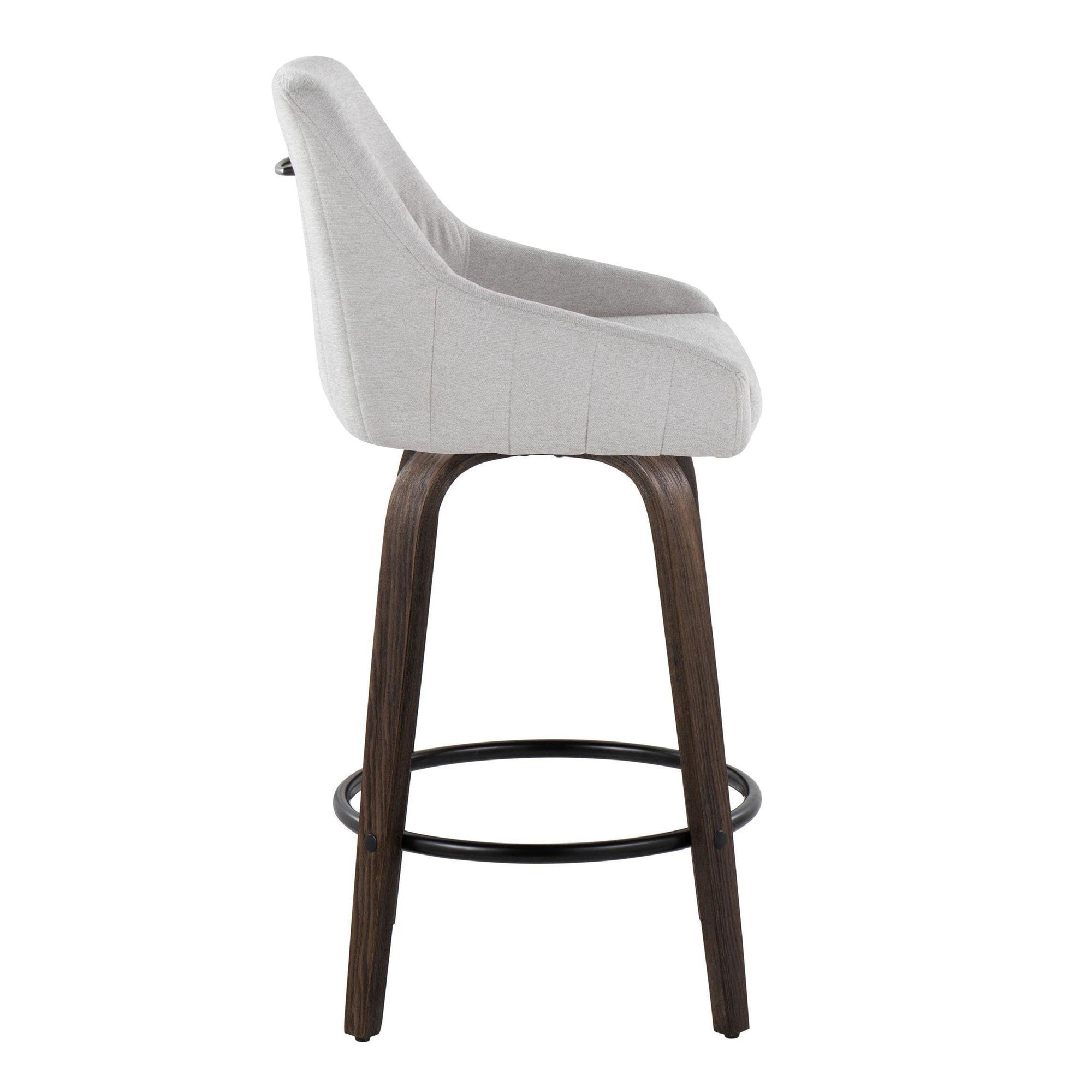 Hannah 26" Fixed-Height Counter Stool - Set of 2 - Walnut Glazed Wood, Grey Fabric, Black Metal