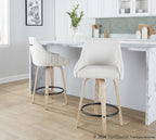 Hannah 26" Fixed-Height Counter Stool - Set of 2 - Whitewashed Wood, Cream Fabric, Black Metal