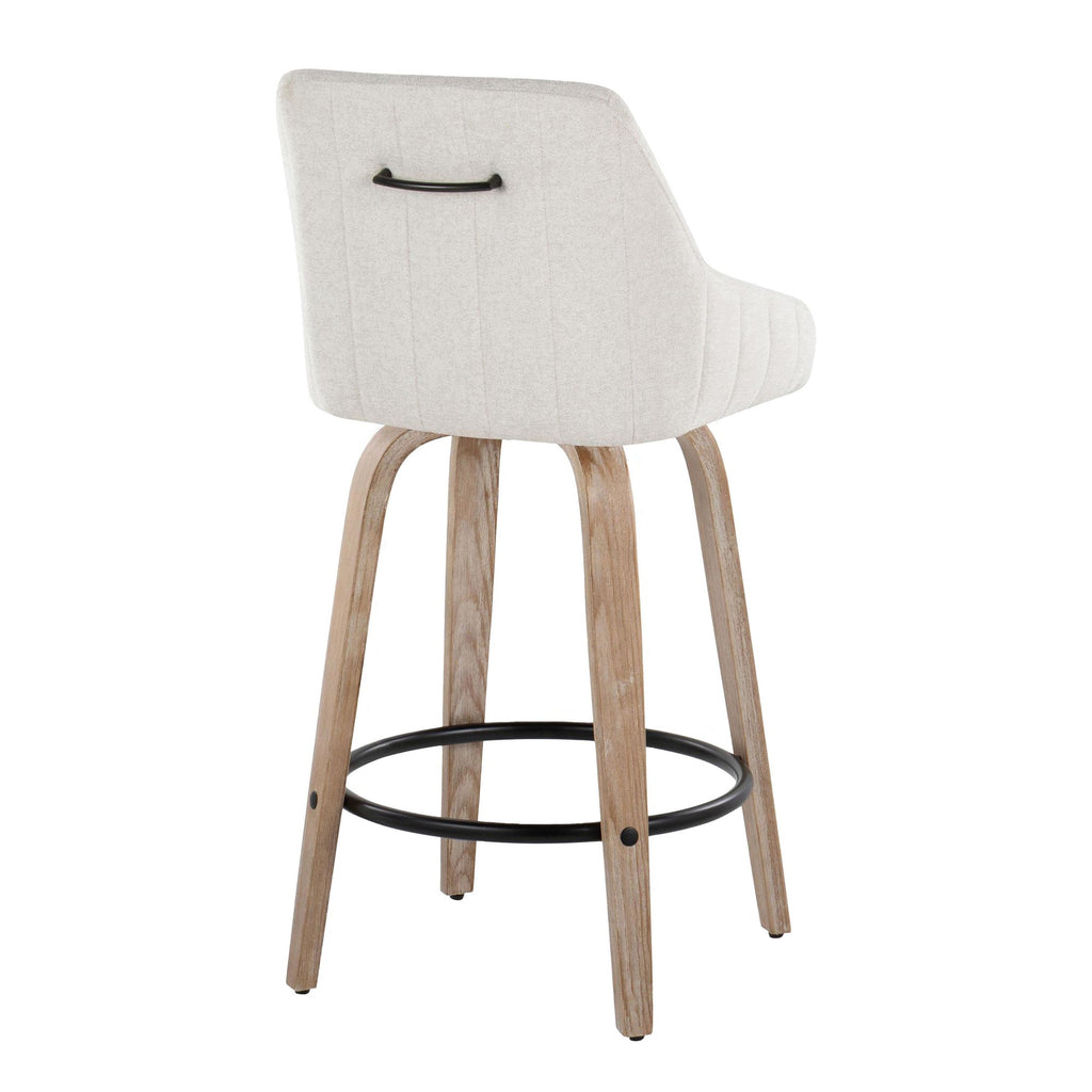 Hannah 26" Fixed-Height Counter Stool - Set of 2 - Whitewashed Wood, Cream Fabric, Black Metal