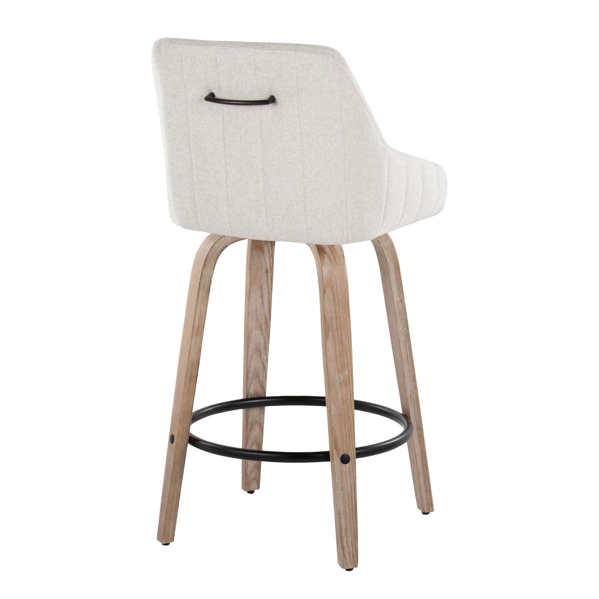 Hannah 26" Fixed-Height Counter Stool - Set of 2 - Whitewashed Wood, Cream Fabric, Black Metal