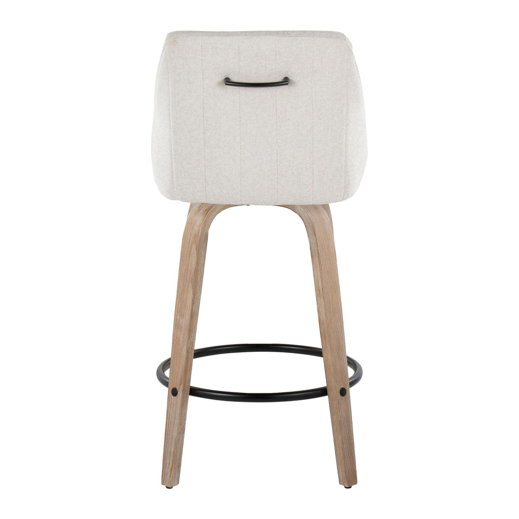 Hannah 26" Fixed-Height Counter Stool - Set of 2 - Whitewashed Wood, Cream Fabric, Black Metal
