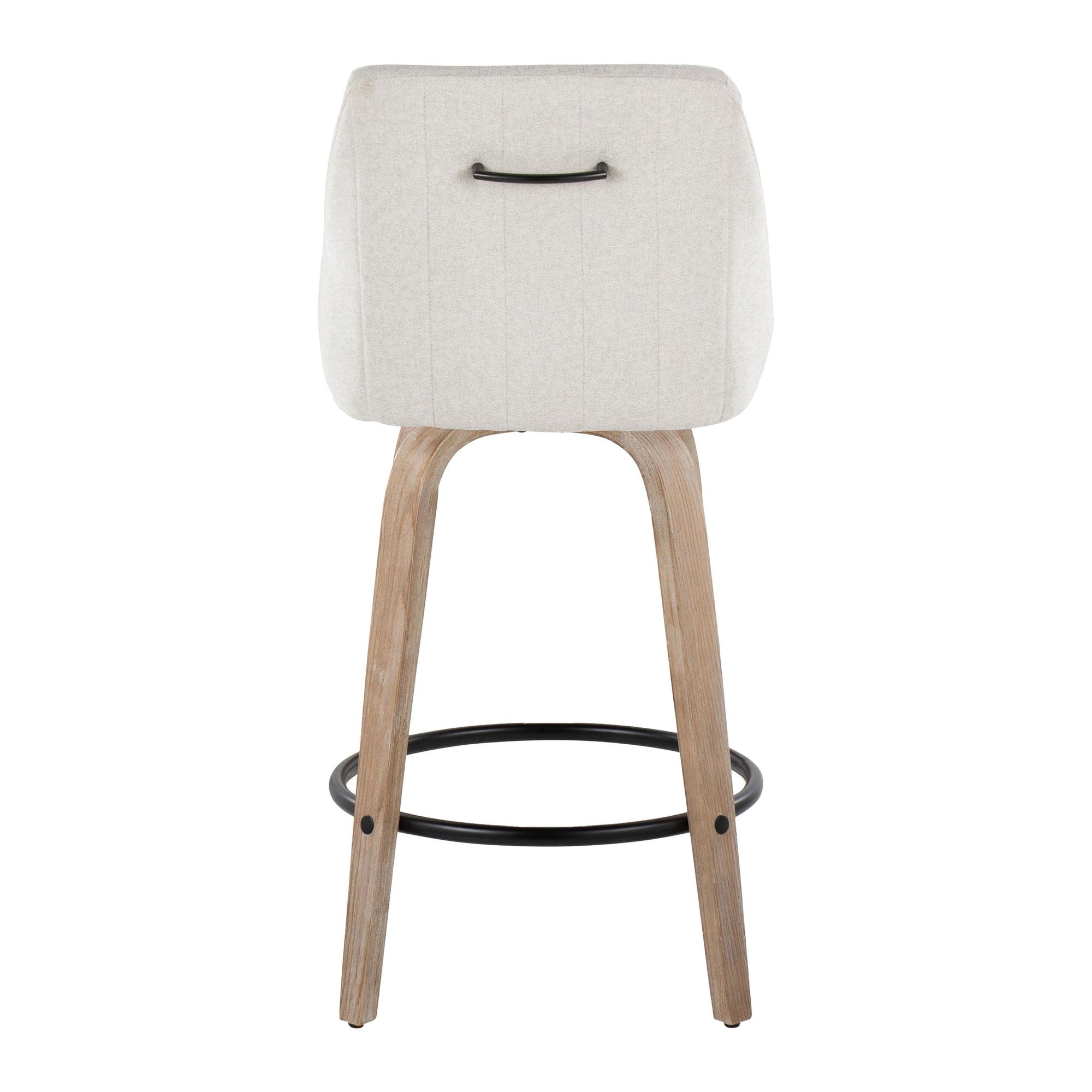 Hannah 26" Fixed-Height Counter Stool - Set of 2 - Whitewashed Wood, Cream Fabric, Black Metal
