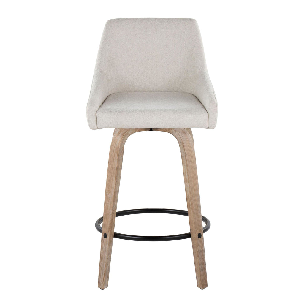 Hannah 26" Fixed-Height Counter Stool - Set of 2 - Whitewashed Wood, Cream Fabric, Black Metal