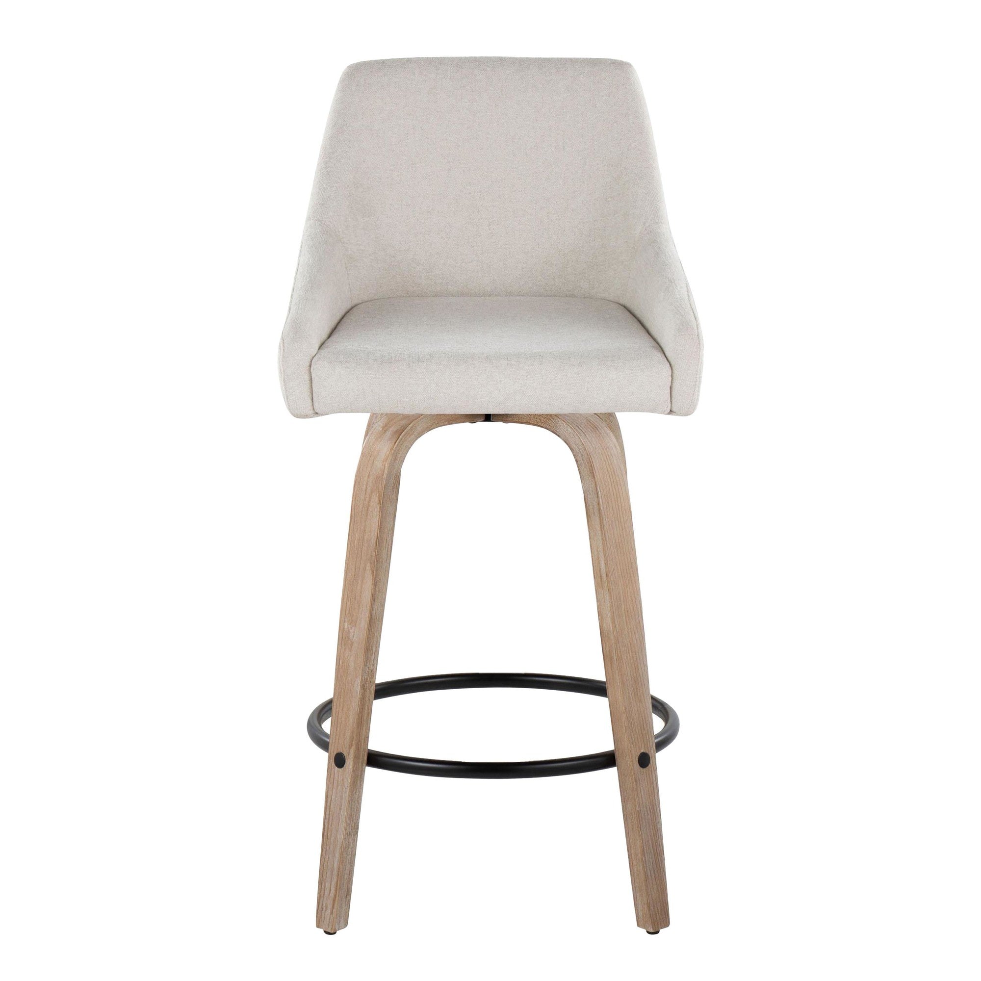 Hannah 26" Fixed-Height Counter Stool - Set of 2 - Whitewashed Wood, Cream Fabric, Black Metal