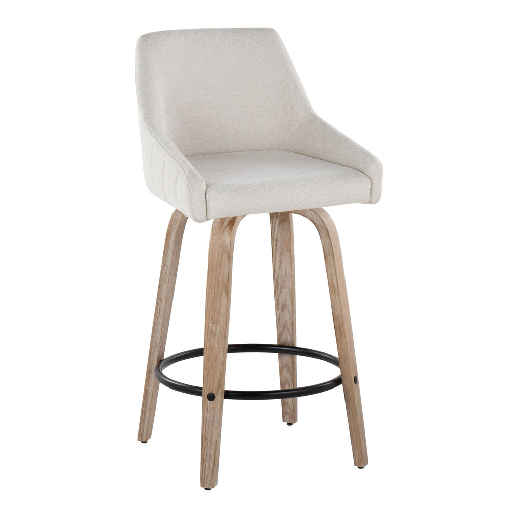 Hannah 26" Fixed-Height Counter Stool - Set of 2 - Whitewashed Wood, Cream Fabric, Black Metal