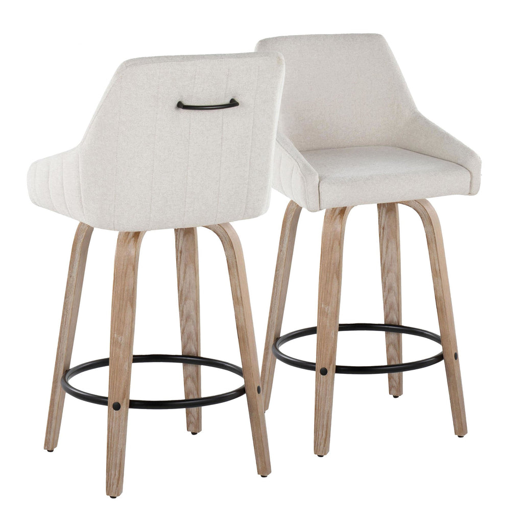 Hannah 26" Fixed-Height Counter Stool - Set of 2 - Whitewashed Wood, Cream Fabric, Black Metal