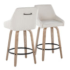 Hannah 26" Fixed-Height Counter Stool - Set of 2 - Whitewashed Wood, Cream Fabric, Black Metal