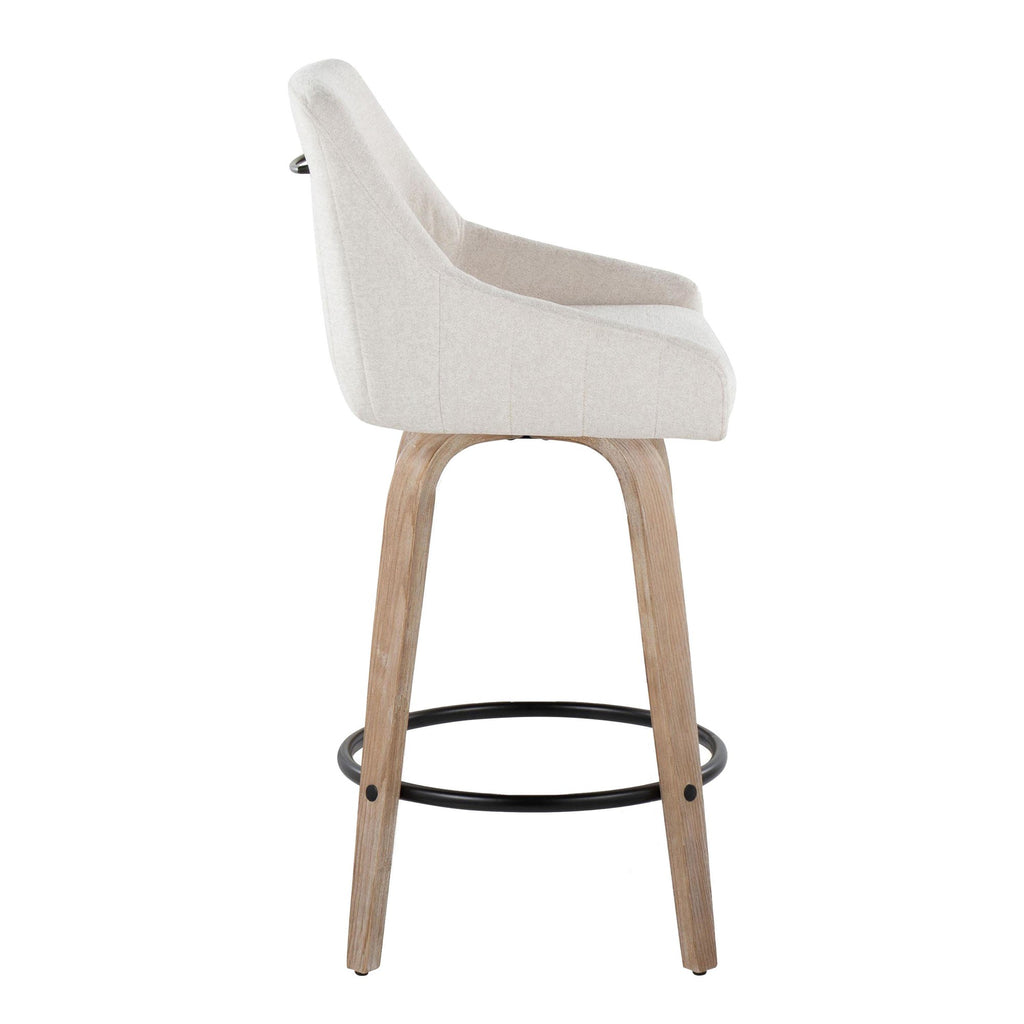 Hannah 26" Fixed-Height Counter Stool - Set of 2 - Whitewashed Wood, Cream Fabric, Black Metal