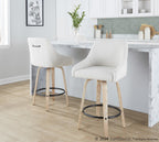 Hannah 26" Fixed-Height Counter Stool - Set of 2 - Whitewashed Wood, Cream Fabric, Black Metal