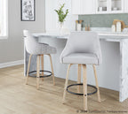 Hannah 26" Fixed-Height Counter Stool - Set of 2 - Whitewashed Wood, Grey Fabric, Black Metal