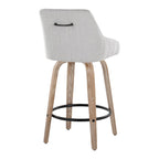 Hannah 26" Fixed-Height Counter Stool - Set of 2 - Whitewashed Wood, Grey Fabric, Black Metal