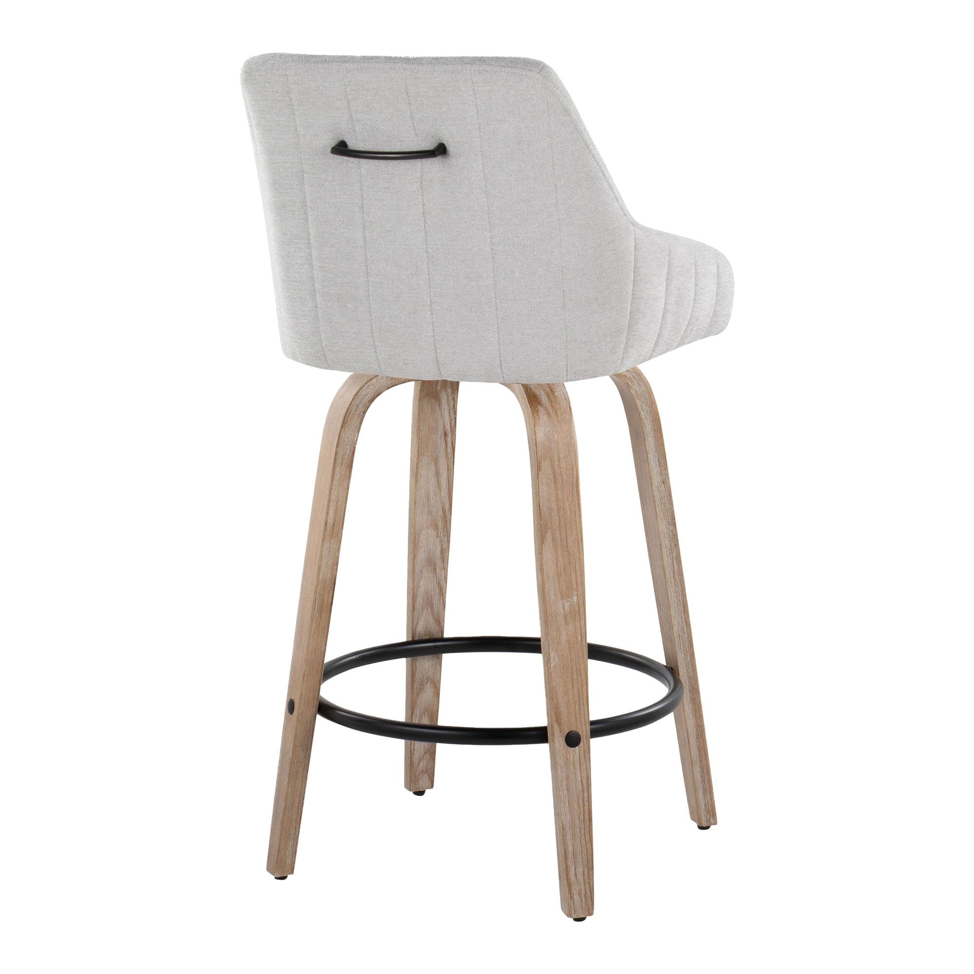 Hannah 26" Fixed-Height Counter Stool - Set of 2 - Whitewashed Wood, Grey Fabric, Black Metal