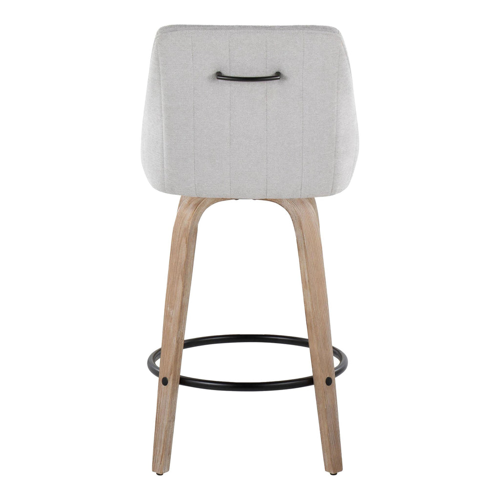 Hannah 26" Fixed-Height Counter Stool - Set of 2 - Whitewashed Wood, Grey Fabric, Black Metal