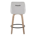 Hannah 26" Fixed-Height Counter Stool - Set of 2 - Whitewashed Wood, Grey Fabric, Black Metal