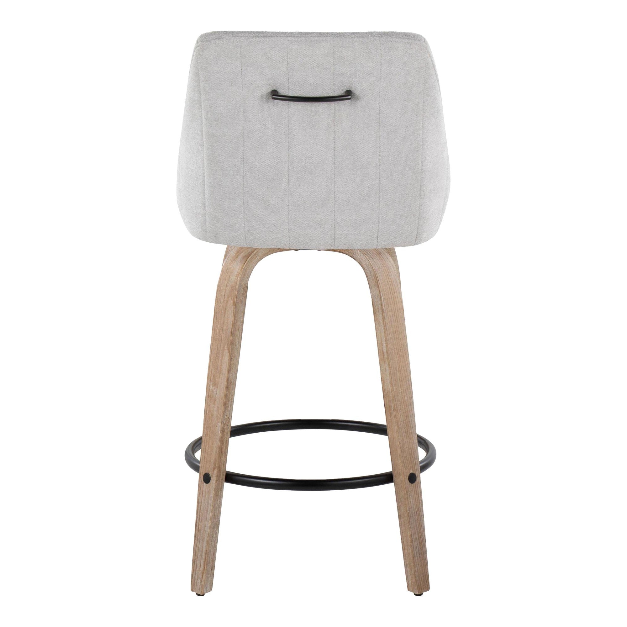 Hannah 26" Fixed-Height Counter Stool - Set of 2 - Whitewashed Wood, Grey Fabric, Black Metal