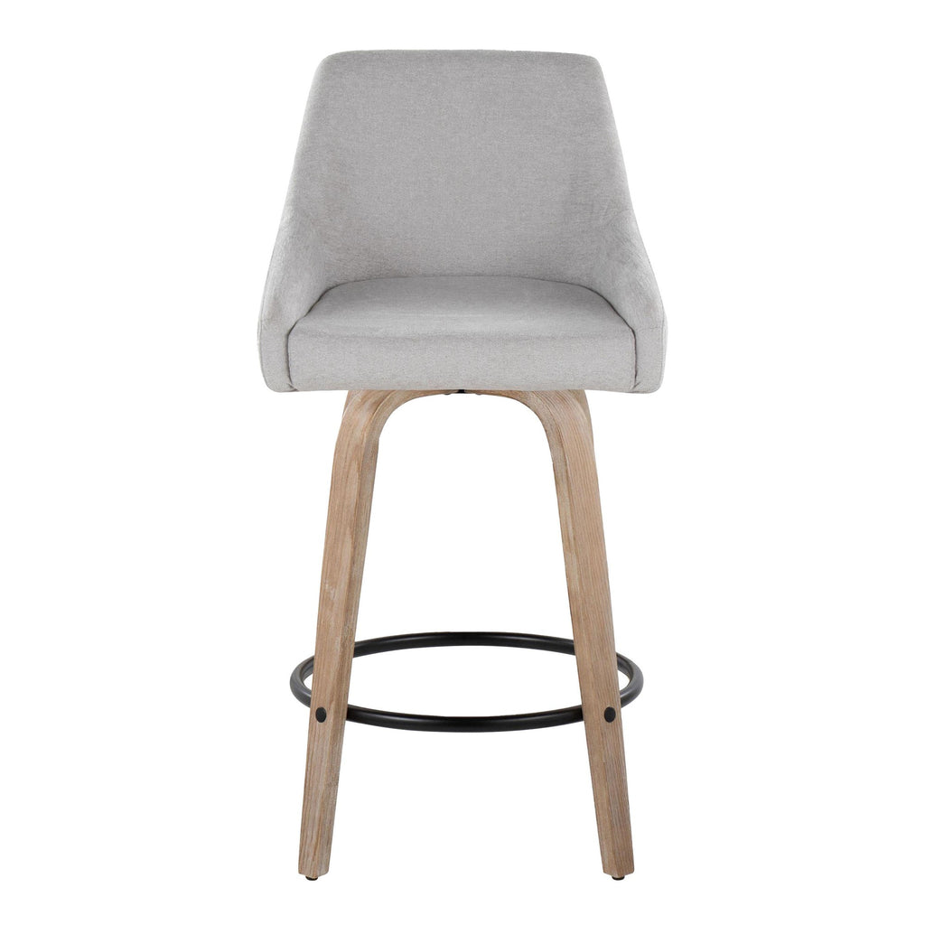 Hannah 26" Fixed-Height Counter Stool - Set of 2 - Whitewashed Wood, Grey Fabric, Black Metal