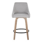 Hannah 26" Fixed-Height Counter Stool - Set of 2 - Whitewashed Wood, Grey Fabric, Black Metal