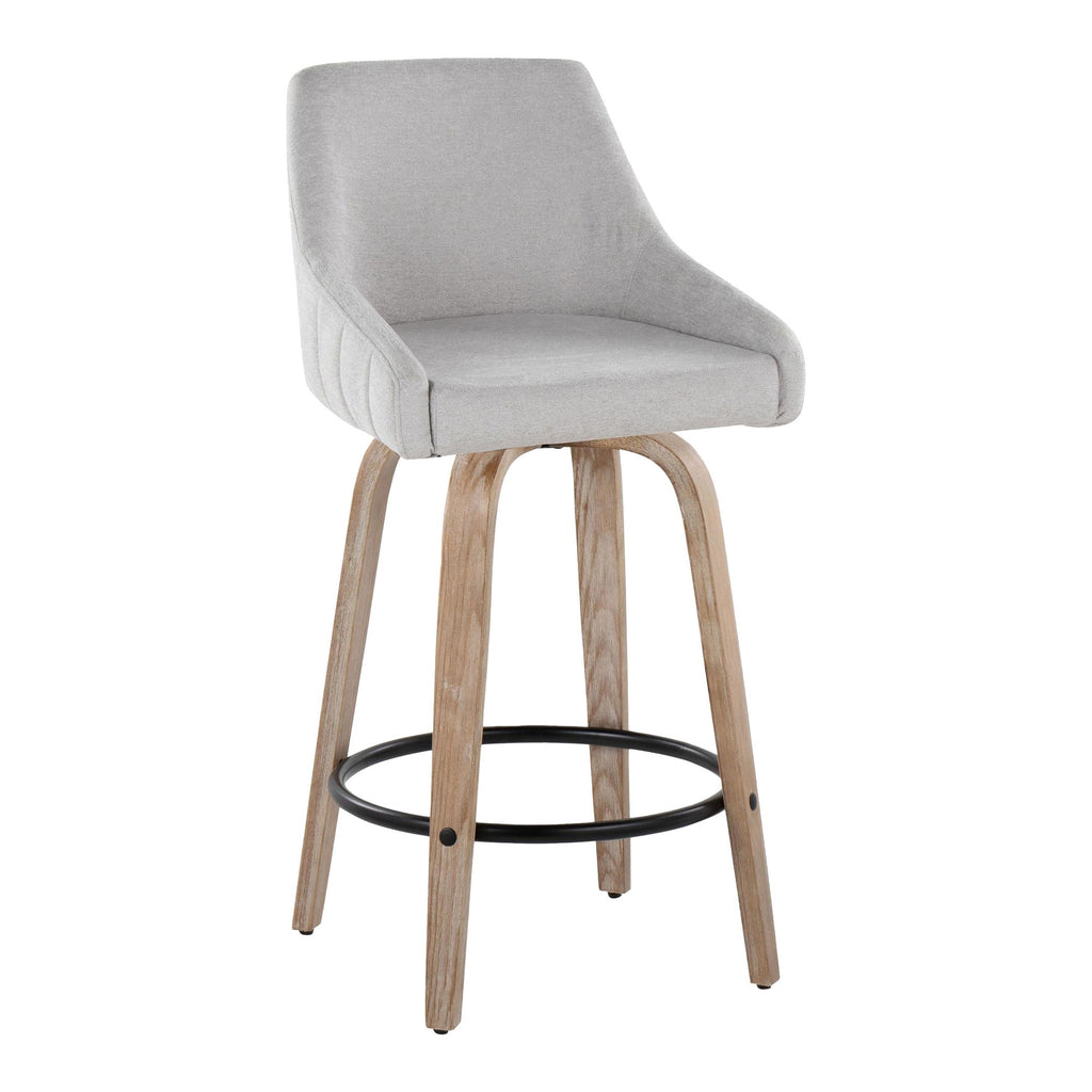 Hannah 26" Fixed-Height Counter Stool - Set of 2 - Whitewashed Wood, Grey Fabric, Black Metal