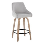 Hannah 26" Fixed-Height Counter Stool - Set of 2 - Whitewashed Wood, Grey Fabric, Black Metal